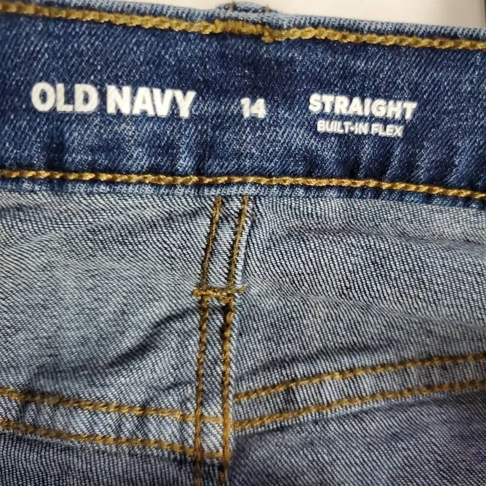 Old Navy Boys 14 Straight Jeans Built-In Flex Adjustable Waist Blue Denim